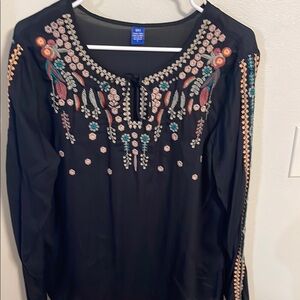 Floral Embroidered Black Top